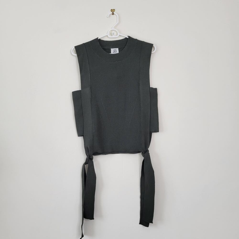 dRA Los Angeles Size S Sleeveless Knit Sweater Olive Green Cutout Sides New